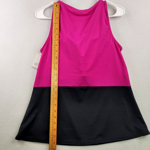 Plus Croft & Barrow High Neck Twist Front Tankini 1X 16W-18W Pink/Black/White - Picture 9 of 9